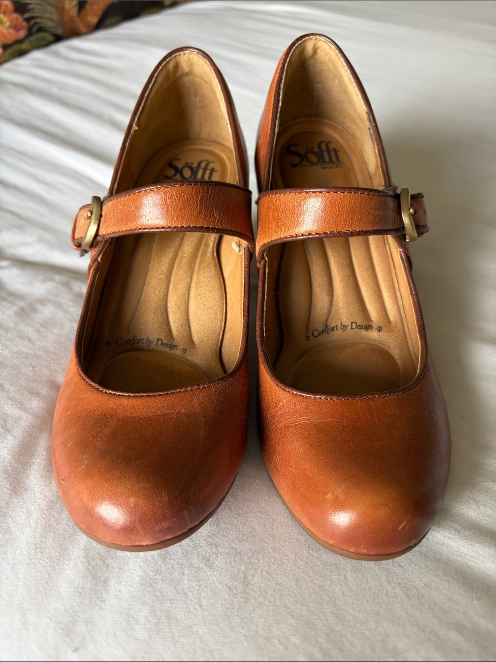 Söfft Cognac Leather Mary Jane Pumps